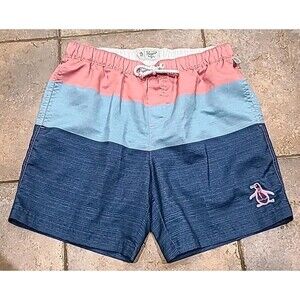 Original Penguin Mens Colorblocked Swim Trunks, Multi, Size: M Orig $80